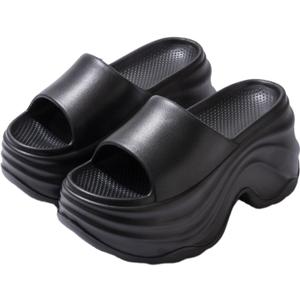 Women Round Open Toe Platform Cloud Slides Sandals Comfortable Home Soft Non-Slip Slip On Bathroom Shower Slippers Casual Summer Vacation Lightweight Cushion Beach Walking Sandals
(Black, 8)