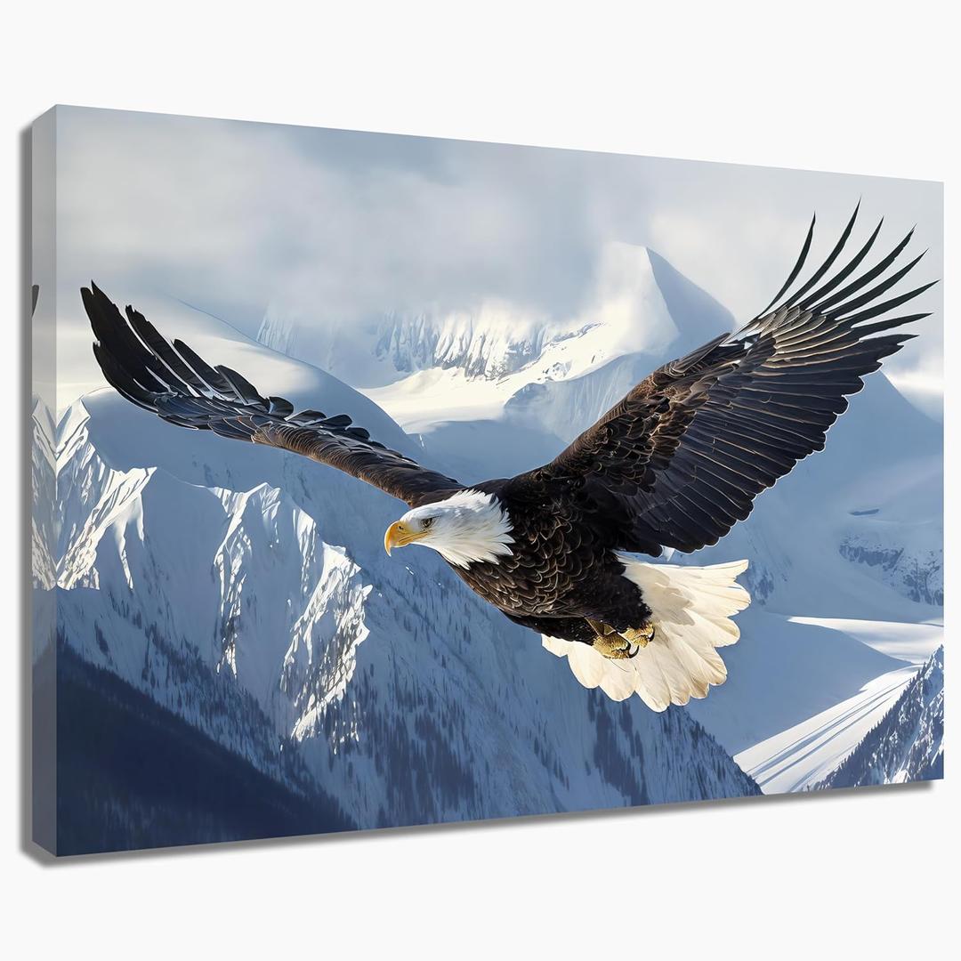 QIXIANG Eagle Canvas Prints Wall Art Flying Eagle Pictures Large Bird Wildlife Poster Western Animal Artwork for Home Decor Framed (Eagle,16.00" x 24.00")