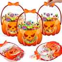 Fuutreo 50 Pcs Thanksgiving Bags Plastic Thanksgiving Goodie Bags with Handles Fall Sealed Pouch Sealing Pumpkin Treat Candy Pouch for Fall Harvest Party Candy Gift Supplies Decoration(Pumpkin)