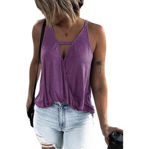 Women's Choker V-Neck Wrap Tank Tops (X-Large, Purple)