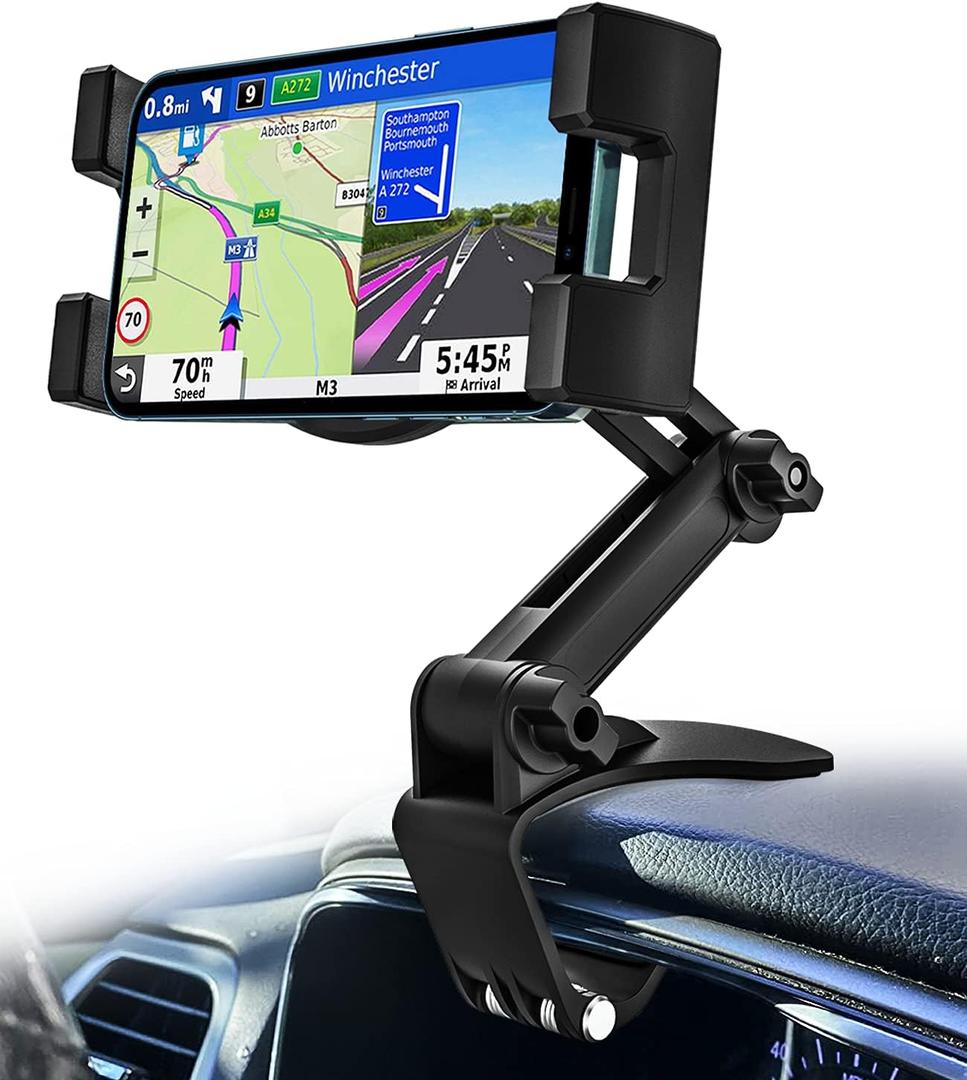 Dashboard Clip Car Phone Holder - [Thick Cases Friendly] 360 Adjustable Dash Clamp Phone Holders for Your Car Mount Accessories for iPhone 17 Pro Max Air 16 15 14 13 12 Plus, Android, All Smartphones