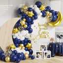 Twinkle Twinkle Little Star Party Decorations,127Pcs Navy Blue White Gold Balloon Garland Arch Kit,Moon and Star Foil Balloons Baby Shower Gender Reveal Birthday Ramadan Eid Mubarak Party Decorations