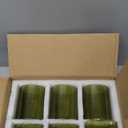 Glass Ribbed Cylinder Vase Set of 6, Bud Vase for Wedding Centerpieces, Green Flower Vases Bulk, Hurricane Floating Candle Holder, Decorative Flower Vase for Table Housewarming Gifts (Green), 1 Cracked