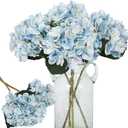 Kisflower Blue Hydrangea Artificial Flowers 6pcs Faux Hydrangea Flowers, Fake Flowers for Table Centerpiece, Blue Silk Hydrangea Flowers with Stems for Home Wedding Party Decor