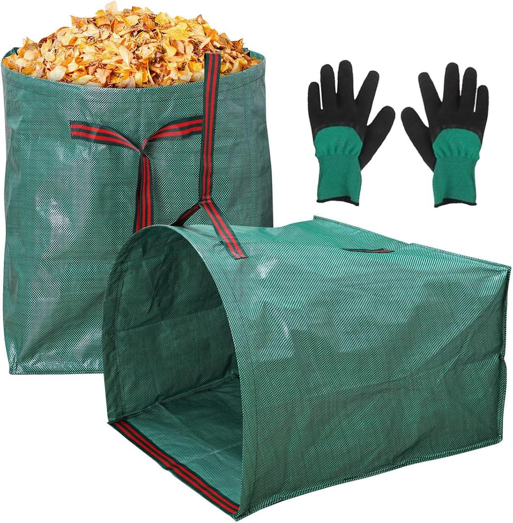2 PACK Leaf Bag,Lawn Bags,Reuseable Yard Waste Bag, Heavy Duty Lawn and Leaf Bag With Gardening Gloves,40 Gallons Yard Bags for Leaves Lawn Grass Clippings Camping