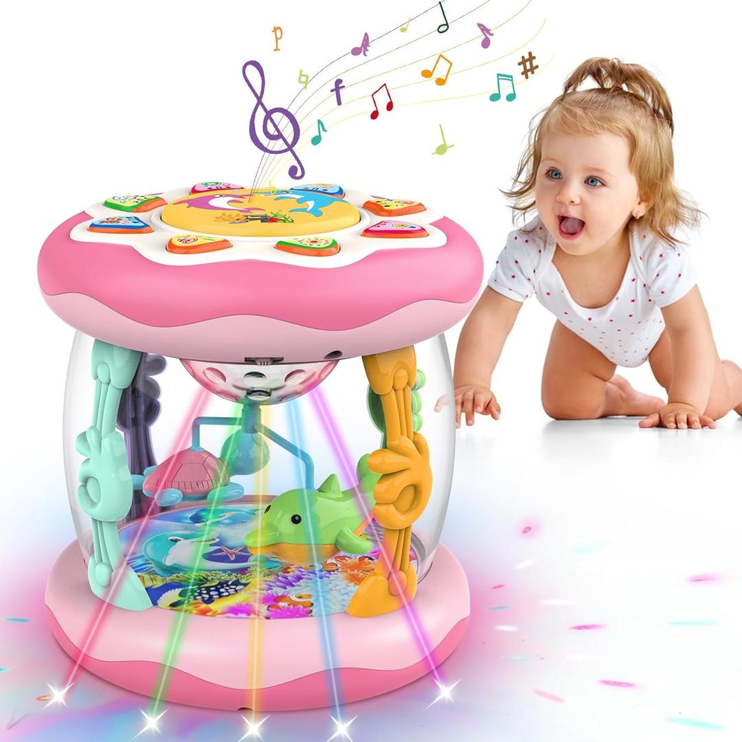 Baby Girls Toys 0-6 Months, Ocean Rotating Projector Music Light Up Newborn Aquarium Toy, Infant Tumme Time Toy for 3 4 5 6 7 8 9 Months, Crawling Toys for 1 Year Old, Gifts for Birthday, Baby Shower