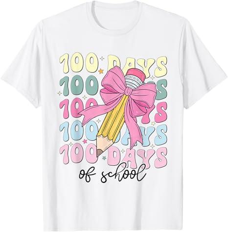 100 Days of School Girls Coquette Bow 100th Day of School T-Shirt