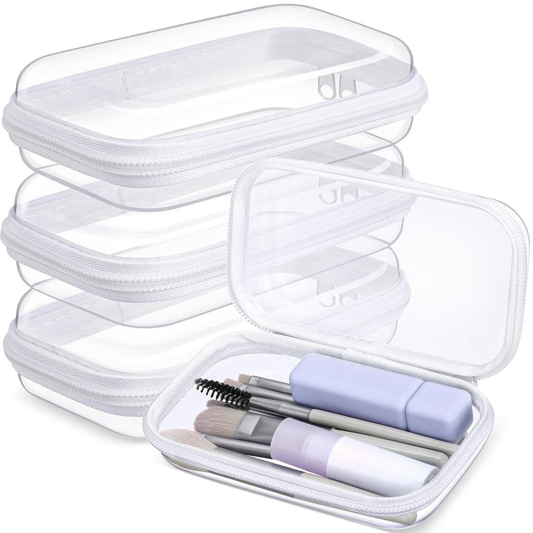 Hoolerry 3 Pcs Clear Hard Zipper Case Plastic Pouch Transparent Hard Case Clear Makeup Bag Portable Travel Organizer Bin for Cosmetics, Building Blocks, Puzzles(White,S)