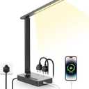 LAOPAO Desk Lamp with USB Charging Port: Power Strip with Surge Protection - 1 Type-C, 1 USB-A Charging Port, 2 AC Power Outlets, Desk Lamps for Home Office College Dorm Room Essentials