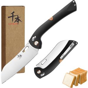 SENBON 440 Stainless Steel Super Sharp Pocket Folding Chef Knife Handle Camping Barbecue Outdoor Back Clip Portable (G10 bread knife) SENBON 440 Stainless Steel Super Sharp Pocket Folding Chef Knife Handle Camping Barbecue Outdoor Back Clip Portable (G10 bread knife)