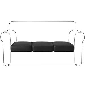 Yates Home PU Leather Couch Sofa Cushion Slipcover Water-Proof Elastic Chair RV Seat Covers Loveseat Sofa Furniture Protector Slip Cover for Settee Seater Replacement in Living Room（3 Pieces, Black）