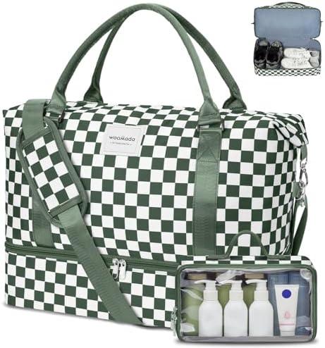 WOOMADA Weekender Overnight Bag for Women, Carry on Shoulder Travel Duffel with Shoes Compartment,Gym Bag with Toiletry Bag