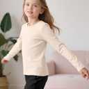 Resinta Girls Basic Long Sleeve Crew Neck Top Kids Layering Tees Casual Soft Solid Pullover T-Shirts 2-14 Years (8-10 Years, Beige)