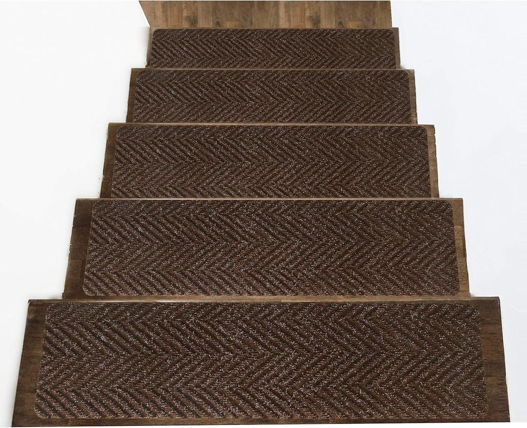 Indoor and Outdoor Carpet Stair Treads - 32" x 8" Non-Slip Stair Treads Carpet for Wooden Steps - Rubber Stair Tread Mats - Stair Rugs Anti Slip for Kids Elders and Dogs  Brown Set of 14
