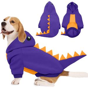 Lelepet Dinosaur Costume - Large Dog Halloween Costume, Warm Fleece Hoodie for Small Dogs, Thick Sweatshirt, French Bulldog, Beagle, Lab, Dachshund, Greyhound, Pitbull, Purple XL