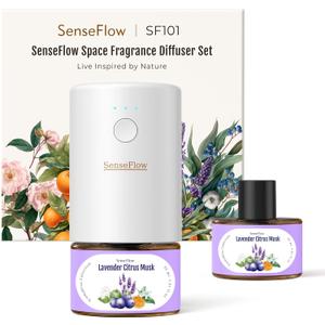 SF101 Waterless Ultrasonic Essential Oil Diffuser100% Plant-Based,120-Day Natural Air Freshener & Aromatherapy Diffuser for Home,Hotel,StudioCovers up to 100-Lavender Citrus Musk