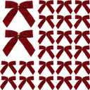 YTJGC 24 Pcs Red Velvet Ribbon Christmas Tree Bows Bow Tree Topper Door Garland Decor Vintage Wreath Bow Velvet Bows Ornaments for Christmas Trees Gifts Party Door Garland Wreath Deco (Burgundy)