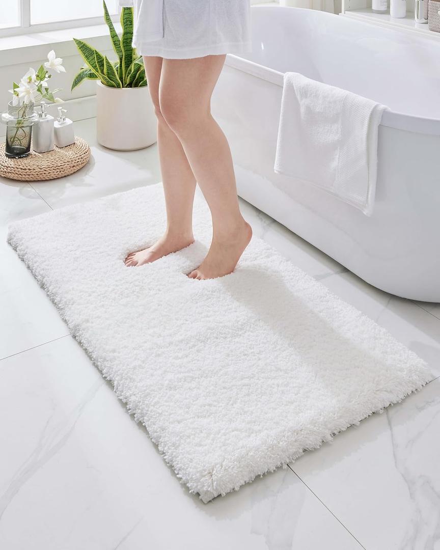White Bathroom Runner Rug 24x59 Non Slip Fluffy Long Bath Mat for Bathroom Floor Washable Plush Luxury Bath Rug for Tub Absorbent Shower Sink Mat Bedside Rug (2' x 4'11" (24''x59'' Bathroom Rug))