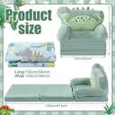 Dinosaur Kids Couch Fold Out 2-in-1 Toddler Sofa Fold Out with Blanket, Soft Toddler Chair Comfy for Boys Girls Baby, Convertible Sofa to Lounger for Napping Reading Playing Christmas, Green