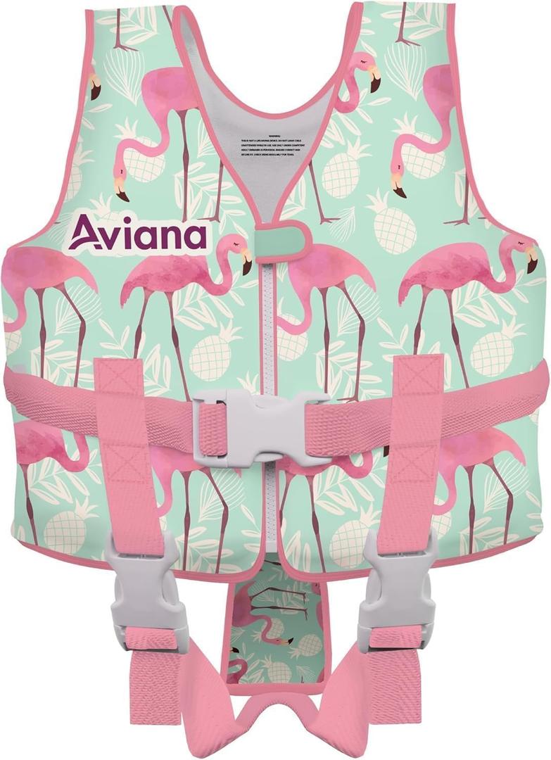 Toddler Swim Vest Floaties Jackets for Kids Pool Float Training to Swim or Fishing 33-60 lbs Boys Girls Vest (Flamingo, Large)