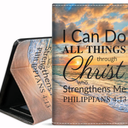 Case for Amazon Fire HD 10 Tablet 10.1 inch (9th/7th Generation, 2019/2017 Release), Premium PU Leather Cover with Card Slot & Pencil Holder, Pink Background Bible Verse Phil 4-13