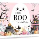 2 x Mocsicka A Little Boo is Almost Due Backdrop Banner Pink Halloween Baby Shower Decorations Backdrop Cute Ghost Castle Little Boo Baby Shower Decorations Photo Booth Props 70.8 x 43.3 Inch