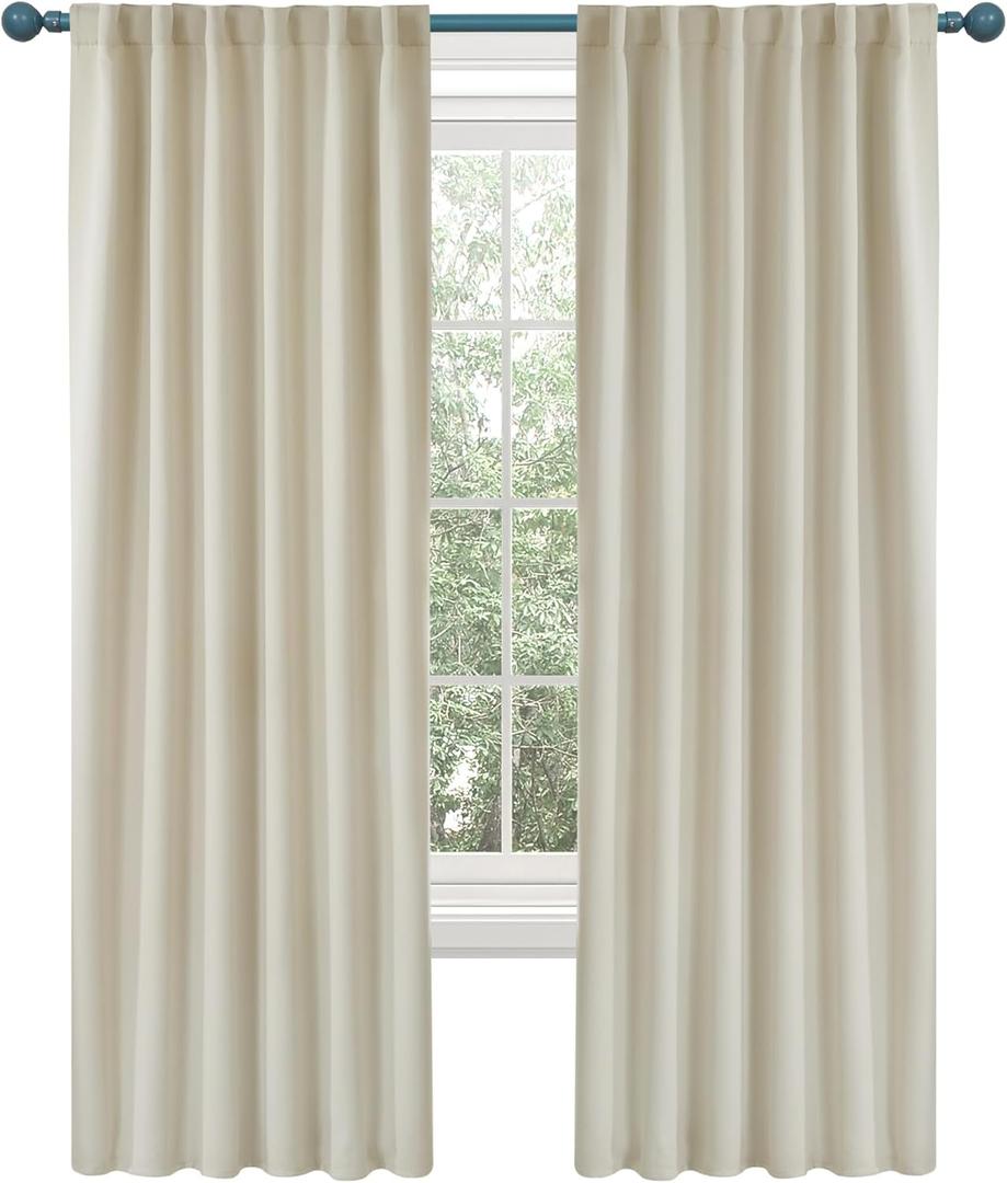 Deconovo Blackout Curtains, Thermal Insulated, W42 x L63 2 Panels, Back Tab, Machine Washable, Room-Darkening Drapes for Bedroom/Living Room Light Beige