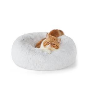 Bedsure Calming Cat Beds for Indoor Cats - Small Cat Bed Washable 20 inches, Anti-Slip Round Fluffy Plush Faux Fur Pet Bed, Fits up to 15 lbs Pets, Grey