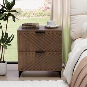 Chilihom Nightstand with 2 Drawers Night Stand with Fluted Panel, Modern Bedside Table for Bedroom, Wood End Table Side Table Small Storage Cabinet, Brown