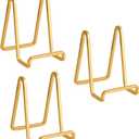 Plate Holder Easel Display Stand - 4.5 inch Metal Plate Stands for Display - Tabletop Picture Stand - Gold Iron Easels for Display Pictures | Photo Frames | Book | Decorative Plates | Plaque - 3 Pack