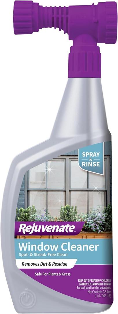 Rejuvenate High Performance Outdoor Window Spray and Rinse Cleaner with Hose End Adapter Instantly Removes Grime and Dirt Streak-Free Shine (32 oz) (32 Fl Oz (Pack of 1))