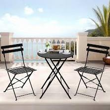 LAMMOON Patio Bistro Set Folding Square Table and Chairs,3 Pieces Patio Dining Sets for Garden Indoor Outdoor,Metal Frame Furniture(Black)