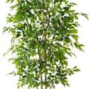 Warmplants 8ft Artificial Ficus Tree, 96 Realistic Ficus Leaves Large Fake Plant with Basket, Indoor Outdoor Potted Faux Tree for Home Garden Office House Livingroom Dcor