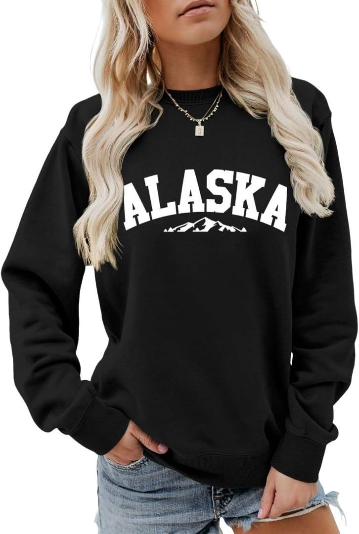 Alaska Sweatshirt Retro Mountain Graphic Shirt Vintage Alaska Sweater Women Casual Crewneck Long Sleeve Pullover Tops (XX-Large, 10)