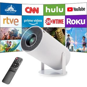 Smart Mini Projector - 4K with WiFi 6 & Bluetooth 5, Portable Android 11, Auto Keystone, 180 Display Up to 130 Inch (White)