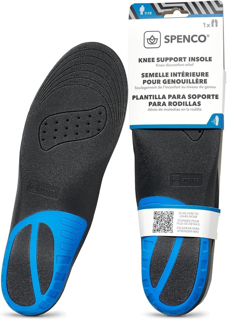 Spenco Knee Support Insole, Trim to Fit, Men's 7-13 / Women's 5-11 (Black/Blue)