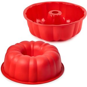 10 Inch Silicone Fluted Tube Cake Pan, 2 Pack Non Stick Silicone Baking Molds for Cake, Bread, Brownie, Jello