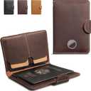 RFID Passport Holder for Travel with Airtag Slot(Hidden) - Genuine Leather Passport Wallet for 2 Passports, Large Capacity Passport Cover for Men & Women, Family & Couples, Christmas Gift