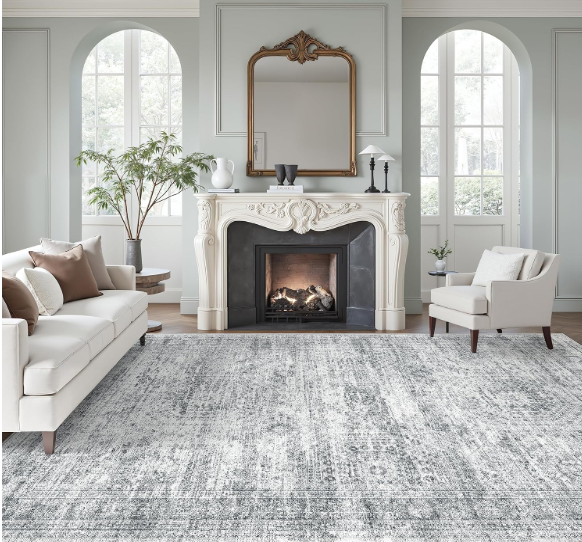 Soalmost 9x12 Area Rugs for Living Room Washable Rug Non-Slip Grey
Large Vintage Stain Resistant Carpet for Dining Bedroom, Low Pile Lightweight Foldable Floor Mat Nursery Home Office Decor