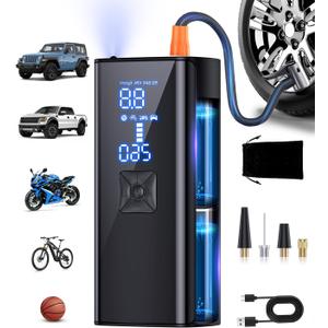Tire Inflator Portable Air Compressor, 150PSI Tire Inflator with Pressure Gauge, 2X Faster Air Pump for Car, Blike, Motorcycle, Ball and More (Black-zb)