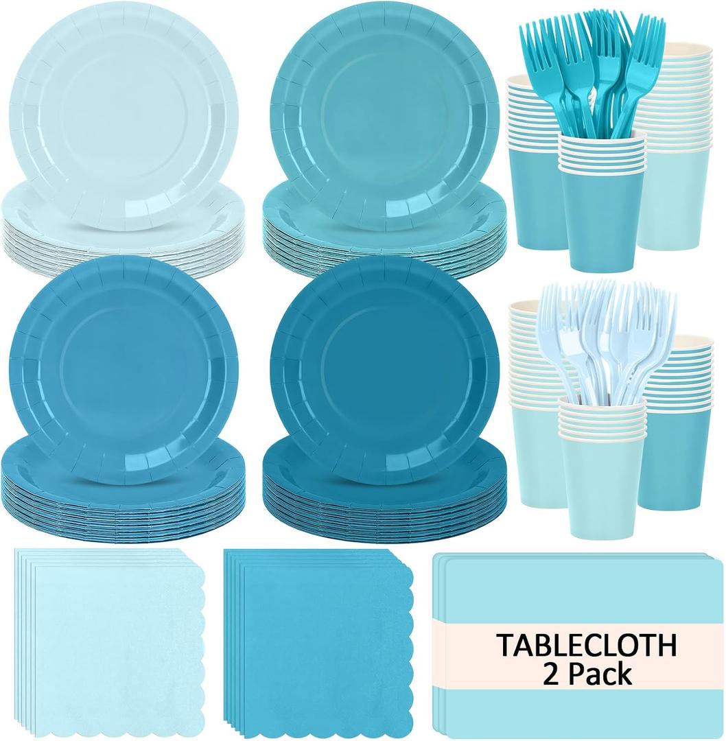 Blue Gradient Party Tableware for 48 Guests, 9-Inch Paper Plates, Serves 48