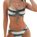 ZAFUL Women High Cut Bikini Sets String Sexy Swimsuit Two Piece Underwire Bathing Suit Brazilian Cheeky Cut Out Cute Swimwear (Medium, Green White)