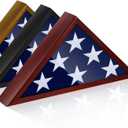 Glass Front Flag Display Case for 5' x 9.5' Folded Burial Flag, Mahogany Solid Wood Frame, Wall Mount Military Flag Box Display Case for Veterans