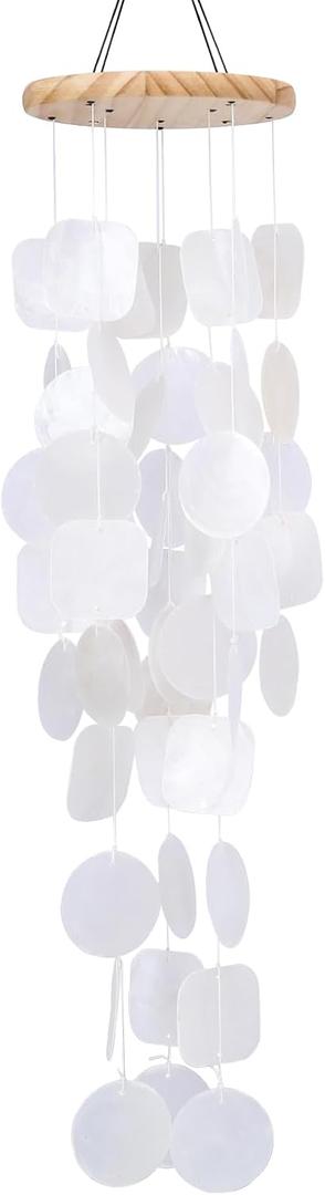 Taman Shell Wind Chimes for Outside - 32" Handcrafted Capiz Shell Windchime Coastal Decor Valentine's Day Gift for Indoor/Outdoors, Garden,Yard,Coastal,Beach Decor, Women