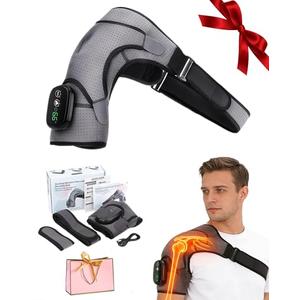 AKMDMD Shoulder Massager, Shoulder Heating Pad with Massage, Cordless Heated Shoulder Wrap with 3 Intensity Levels, Adjustable Straps for Deep Tissue Comfort, One-Button Operation (Black & Gray)