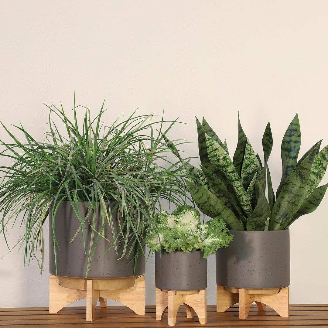 Ceramic Planter With Stand Indoor Plant Stand Elevated Plant Stand For Displaying Greenery, Living Room, Bedroom, Office, Or Patio, Minimalist Garden Accent For Home Decor 7", Gray