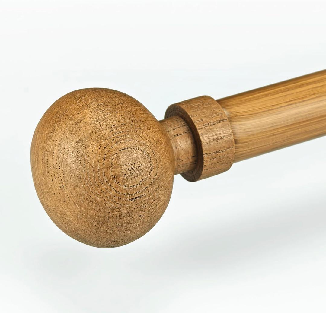Adjustable 72-144 Inch Faux Wood Curtain Rods, 1 Inch Diameter with Wood Grain Round Finials, Fits 68-140 Inches Windows, Heavy Duty Decorative Window Drapery Rod