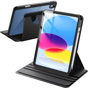 JETech Rotating Case for iPad (A16) 11th/10th Generation (2025/2022) with Pencil Holder, 360 Degree Rotation Protective Stand Cover Clear Back, Auto Wake/Sleep (Black)
