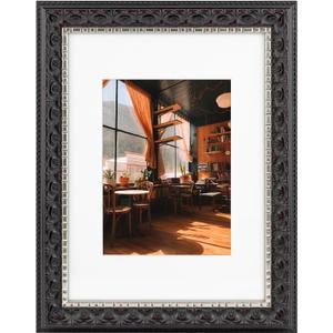 Golden State Art, 9X12 Ornate Finish Photo Frame with White Mat for 6X8 Picture & Real Glass, Color: Black with Silver & Burgundy