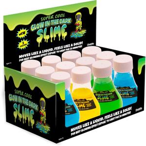 Kangaroo 12 Pack Slime Toy (Glow in Dark Slime), 12 Bottles Glow Slime, Blue, Yellow & Green
